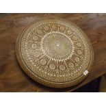 Early 20th century Indian sandalwood, ivory and ebony inlaid table top of circular form, decorated