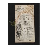 Norfolk and Norwich Cycling Club 1900 25th Anniversary Menu Card, original pictorial wraps