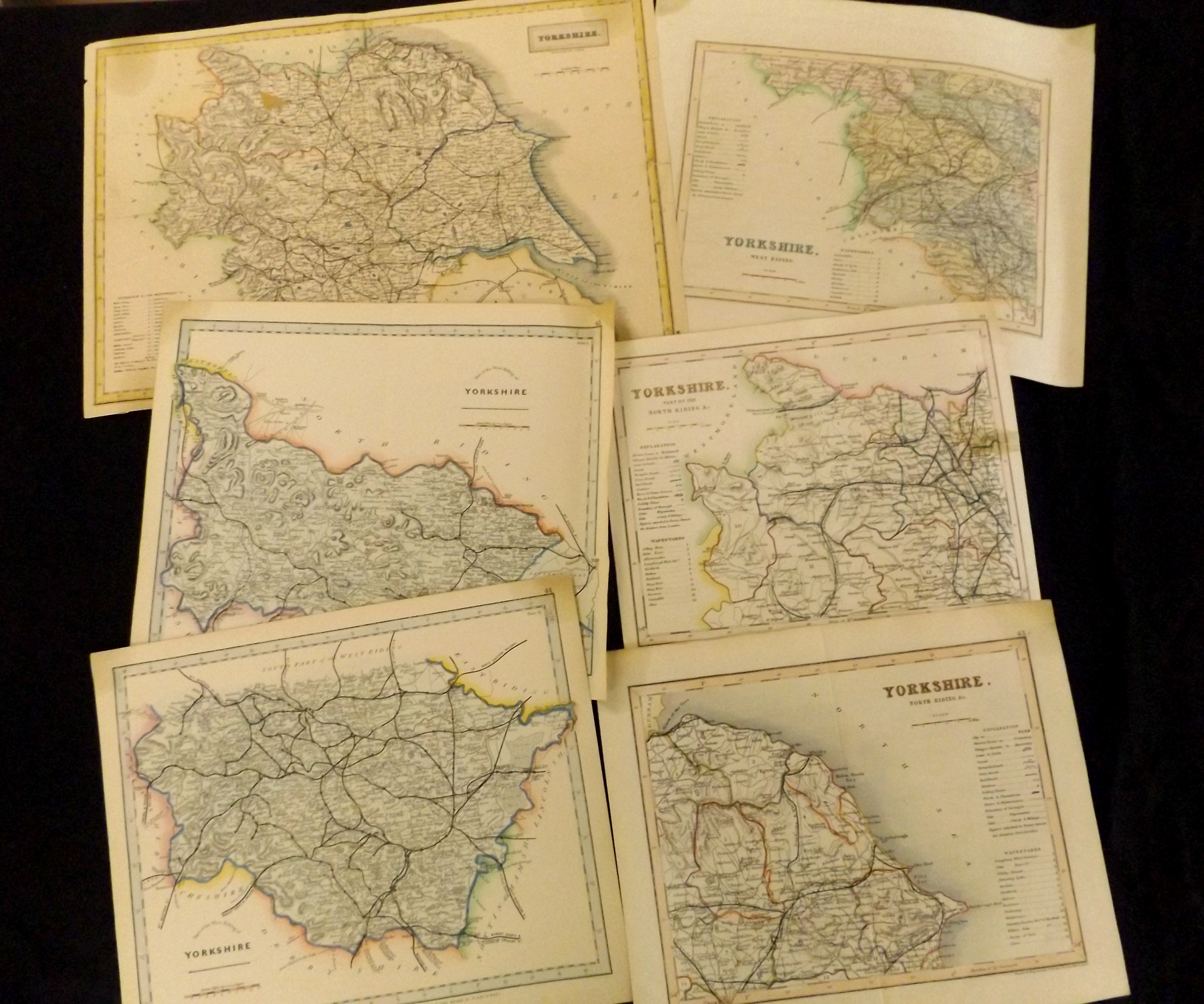 Packet: 6 assorted 19th century Yorkshire engraved hand coloured maps (6)