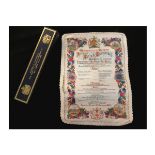 GUILDHALL LUNCHEON HER MAJESTY QUEEN ELIZABETH II NOVEMBER 24TH 1992, printed coloured menu fabric