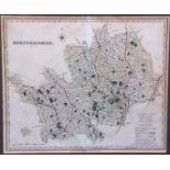 H TEESDALE: HERTFORDSHIRE, engraved hand coloured map circa 1832, approx 335 x 405mm framed and