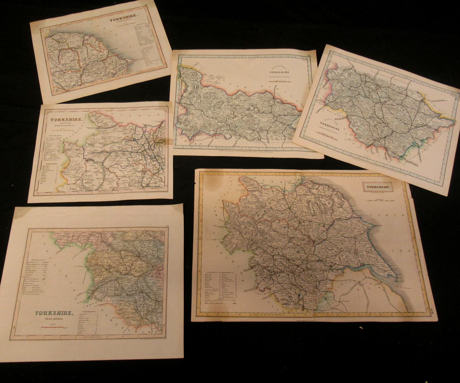 Packet: 6 assorted 19th century Yorkshire engraved hand coloured maps (6) - Image 2 of 2
