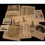 Packet: circa 50 engraved prints mainly 19th century, some earlier including 2 UK county maps