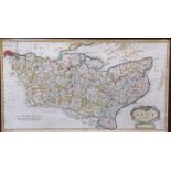R MORDEN: KENT, engraved hand coloured map [1695], approx 350 x 630mm framed and glazed