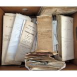 One box: good quantity mainly 19th century Norfolk vellum and other wills, indentures, sale