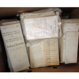 One box: good quantity mainly 19th century Norfolk vellum and other wills, indentures, sale