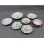 Mixed Lot: seven various sized Chinese floral decorated small dishes, largest 5 1/2 ins