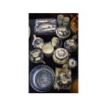 Quantity of mixed blue and white wares, to include three Oriental two-handled chocolate cups and