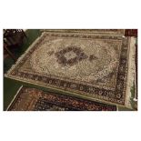 Modern cream and blue ground floor rug with floral design and multi-gulled border, 61 x 87 ins