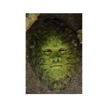 Composition green stained oval wall hanging of the green man, surrounded by oak leaves, 15ins tall