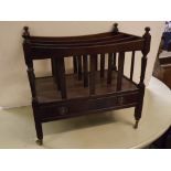 Reproduction mahogany Canterbury with turned ball finials, single drawer with ringlet handles,