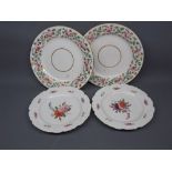 Pair of 19th century Derby plates, with rose and floral gilded decoration, together with a further