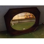 Mid-20th century oak framed oval inset mirror, with beaded edge detail, 31 x 24ins