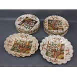 19th century Ridgways Kensington decorated dessert set, with scalloped edges with central printed