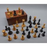 Mahogany boxed part set of Staunton turned chess pieces
