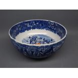 Wedgwood printed blue and white circular bowl, with a shipping scene with impressed mark to base,