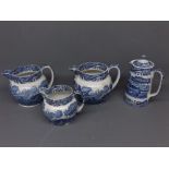 Pair of Copeland Spode Italian blue and white decoration jugs (A/F); together with a further smaller