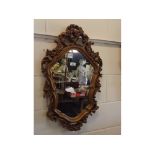 20th century resin and gold painted mirror with rococo style decoration, 17ins wide x 30ins deep