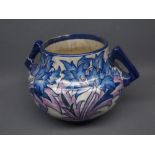 Charlotte Rhead Crown Ducal two-handled vase, Shape No 148, decorated in the blue peony with printed