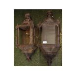 Pair of 19th century pressed tin four glass hanging lanterns, with stepped top (A/F), 25ins