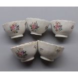 Set of five 19th century Chinese export tea bowls with floral decoration, 3ins diameter (5)