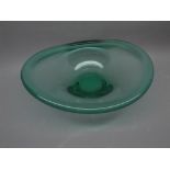 20th century Studio green glass shallow bowl, 11ins diameter