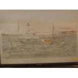 A T Woodgate, signed and dated 1976, pencil and watercolour, LT179 off Lowestoft Harbour, 12 x 20ins