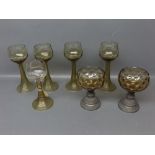Set of four German smoked glass Hock glasses and three others