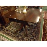19th century mahogany sofa style table, with single drawer to end with ringlet handle, turned column