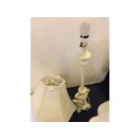 Modern cream resin electric lamp, with two-handled urn style detail, with fluted lamp holder,