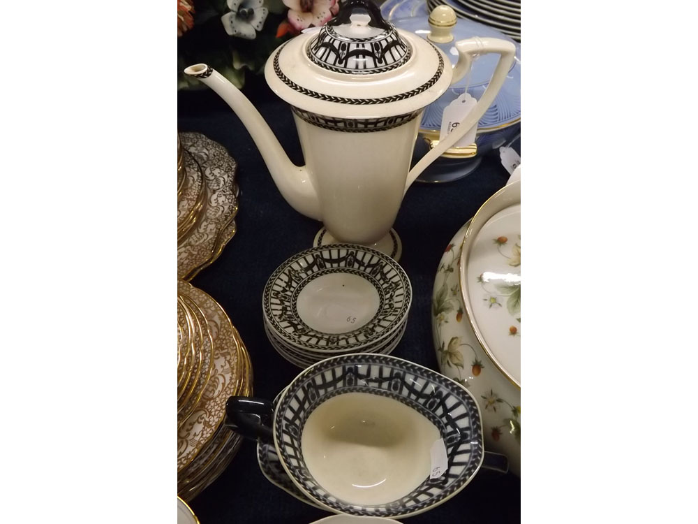 Royal Worcester coffee service, with white ground with black garland decoration, comprising coffee