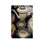 Royal Worcester coffee service, with white ground with black garland decoration, comprising coffee