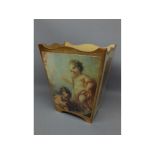 Modern waste paper bin, with classical prints and gilded decoration, 10ins tall
