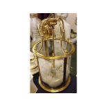 Modern brass circular four glass lantern, 16ins diameter x 30ins high