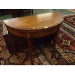 19th century demi-lune mahogany tea table, with inlaid detailing supported on four tapering square