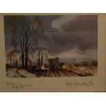Hugh Brandon Cox, signed in pencil to margin, coloured print, "Autumn, Suffolk", 6 x 9ins