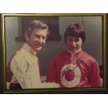 Coloured photograph, signed by Lester Piggott and Steve Cawthorn, 6 x 8ins