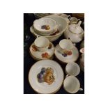 Bavaria fruit-centred decorated dinner/tea set, with gilded rims, comprising five piece dessert set,