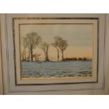 Sheila Sanford, signed, watercolour, Winter landscape, 5 x 7ins; together with a further