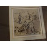 T M Richardson, signed pen, ink and wash drawing, inscribed "Old Wainscot carving, Newcastle upon