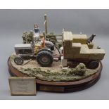 Country Arts Model - The Hay Ride, of a grey Ferguson tractor pulling a trailer of hay, 17ins wide x
