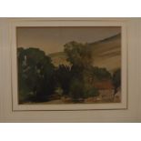 Unsigned, watercolour, Country scene with cottage, 6 x 7 1/2 ins