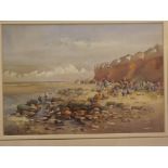Gertrude C Fitt, signed and dated 1924, watercolour, Beach scene with figures and beach hut, 10
