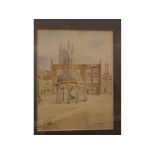 G F Packer, signed and dated 1913, watercolour, Town scene, 7 x 5ins