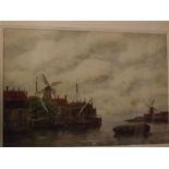 J Van Couver, signed lower left, watercolour, Dutch Landscape with Windmills, 14 x 20 ins
