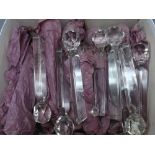 Box of prism glass lustre drops with faceted ball finials, 6ins drop (qty)