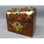 Victorian burr walnut scent bottle box of dome rectangular form with studded brass strapwork