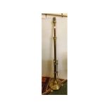 Victorian brass adjustable standard lamp with cylindrical column with splayed crimped circular