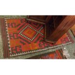 Vintage Kelim rug with orange, black and white geometric pattern, 5ft 6ins x 3ft 1ins