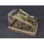 Victorian printed sloped butter dish showing the butter making process, stamped "Cheshire No